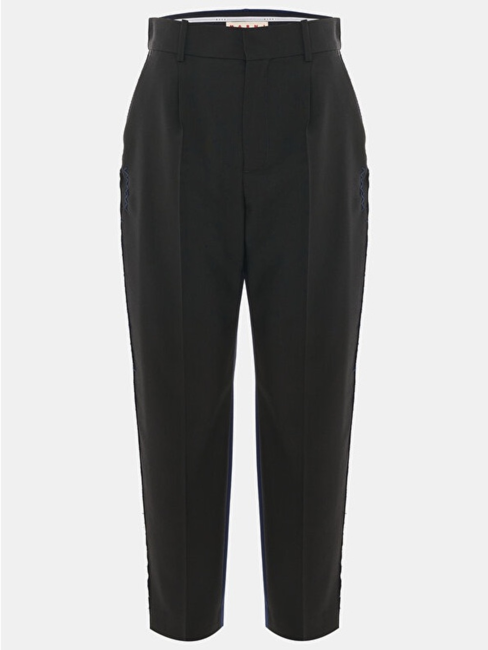 Marni SS25 Two-Tone Pleated Wool Trousers Navy Black Ankle IT 48 US 12/14 Italy